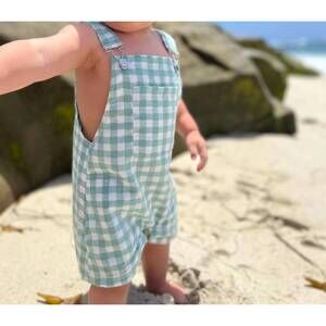 NEW ME & HENRY kid's galleon woven overall in sage plaid